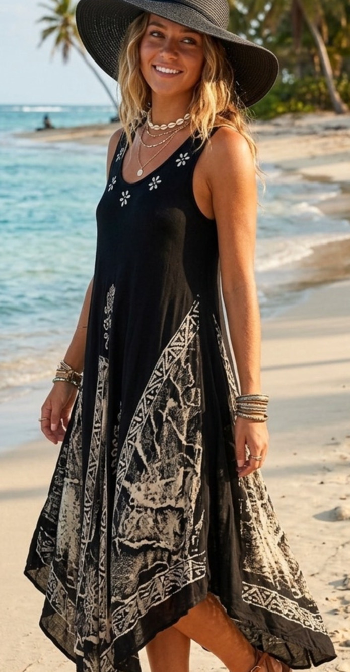 Jessica Taylor Beachy Boho Asymmetrical Hem Midi Dress/Swim Cover